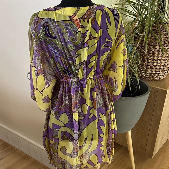 Folia Swim Sheer Beach Cover-Up Yellow and Purple Dress with Sequin Detail - Med - Picture 6 of 10